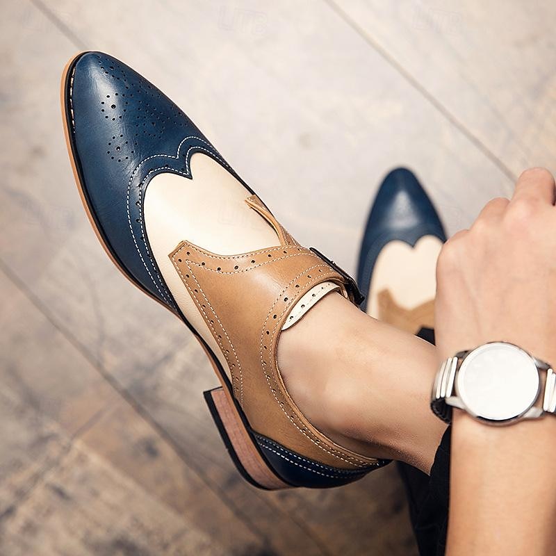 Men's Oxfords Retro Formal Shoes Walking Casual Daily Leather Comfortable Booties / Ankle Boots Loafer Red Blue Brown Spring Fall2