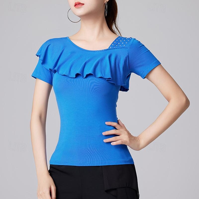 Latin Dance Ballroom Dance Top Pure Color Splicing Crystals / Rhinestones Women's Performance Training Short Sleeve High Modal