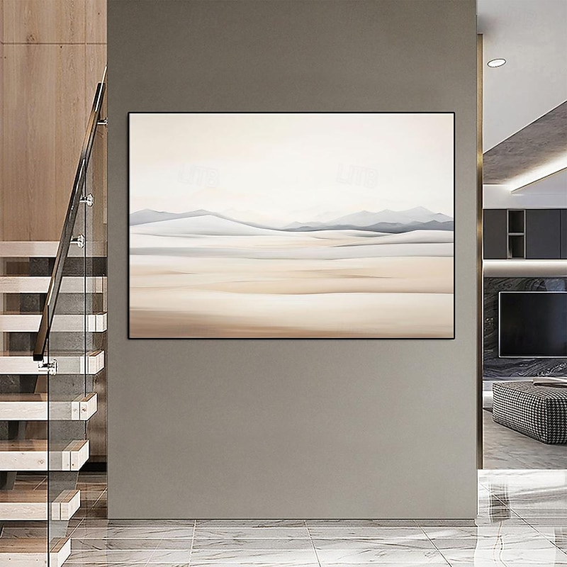 Handmade Earthy Abstract sky painting Wall Art Large Canvas mountain Painting Neutral White Beige BlackBlue /Gray landscape oil painting Modern Minimalist artwork Horizontal Home Decor4