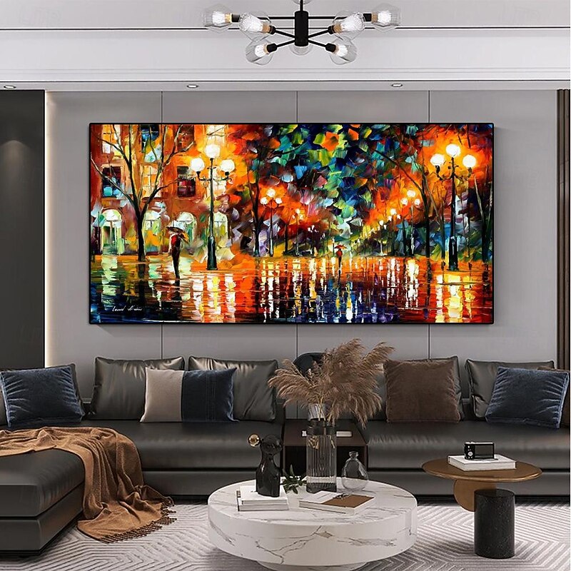 Oil Painting hand painted 3d oil painting Hand painted Palette Knife Street Light Blue Lights Painting Home Decor Canvas Wall Art Painting lovers painting2