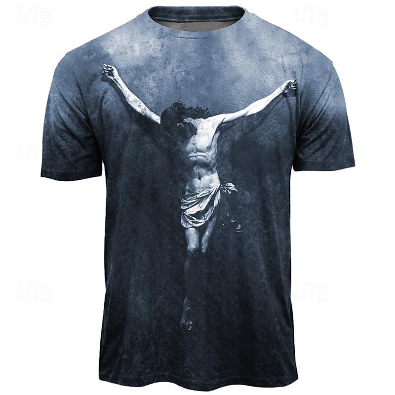 Easter Men's Graphic Jesus T Shirt Short Sleeve T shirt 3D Print Crew Neck Shirt Daily Designer Retro Vintage Sports Outdoor Holiday Going out Black Blue Brown Spring & Summer Clothing Apparel S M L4
