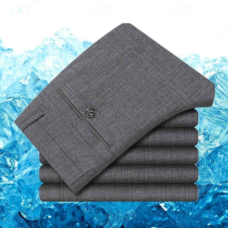 Men's Dress Pants Summer Pants Casual Pants Straight Leg High Rise Solid Color Breathable Quick Dry Full Length Casual Casual Trousers White gray Black High Waist Inelastic3