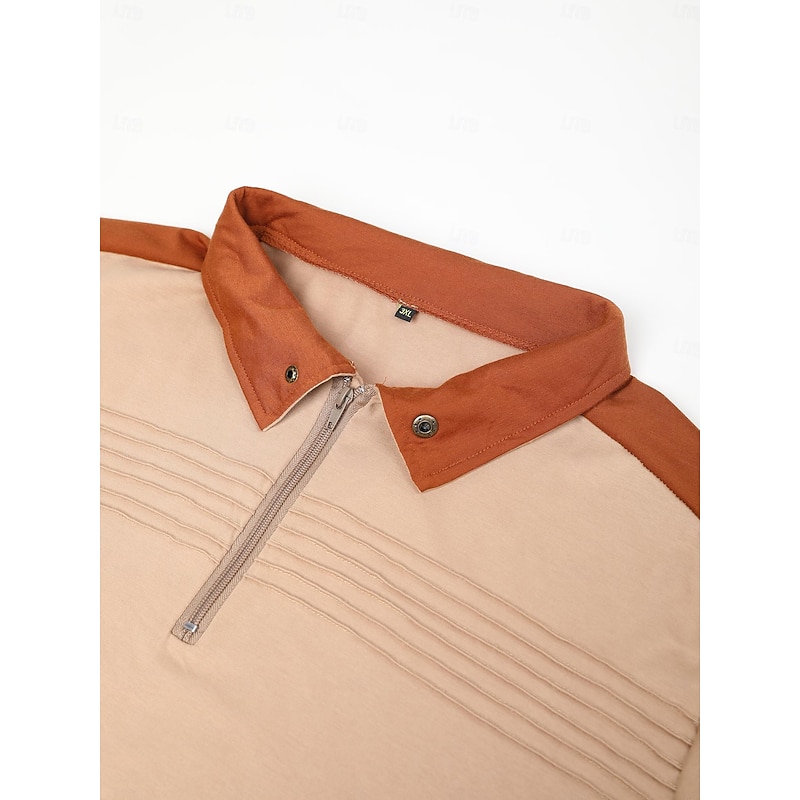 Men's Tee Top Long Sleeve Standing Collar Spring &  Fall Color Block Fashion Designer Basic Vacation Street Going out Black Navy Blue Brown Top Tee for Men2