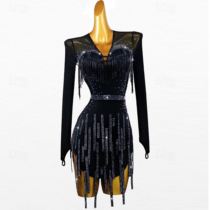 Latin Dance Exotic Dancewear Latin Salsa Dance Dress Crystals / Rhinestones Women's Performance Daily Wear Long Sleeve Spandex