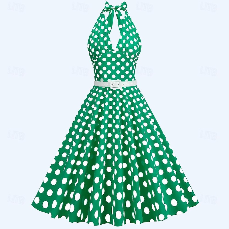 Retro Vintage 1950s Grease Outfits Rockabilly Dress A-Line Dress Swing Dress Polka dots Fancy Dress Women's Halloween Carnival Masquerade Daily Wear Adults Dress3