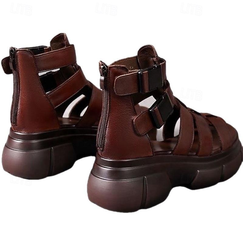 Women's Brown Chunky Gladiator Sandals with Platform Sole and Multi-Strap Design, Edgy Summer Shoes for Street Style, Festivals, and Casual Outfits3