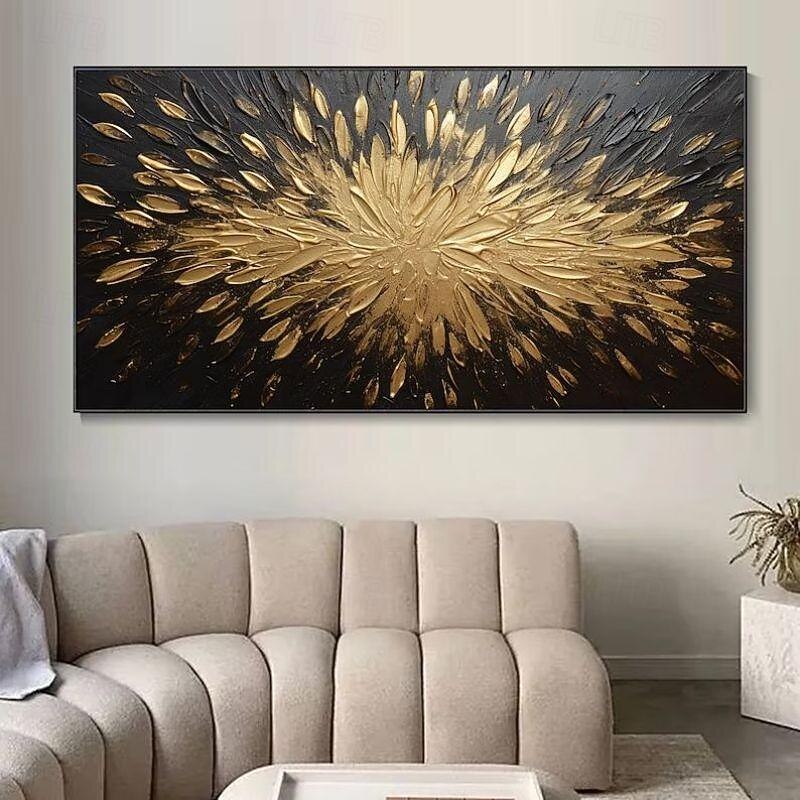 Handmade Oil Painting Canvas Wall Art Decoration Modern Abstract Texture Golden Black for Home Decor Rolled Frameless Unstretched Painting2