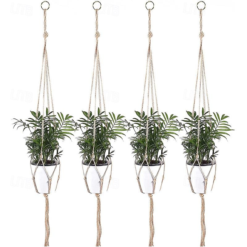 1pc Gardening Plant Hanging Basket With Net Bag For Flowerpot Jute Rope Suspension Planter Handmade Flower Pot Net Bag Handmade Plant Hanger Baskets4