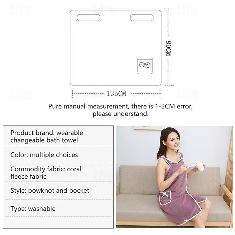 Off Shoulder Wearable Bath Towel Wrap Women Oversized Water Absorbent Beach Spa Gym Bathrobes Slip Dress Bathroom Towel Bathing Shower Cover Up Tube Dress Nightwear Sleepdress Sleeping Robe3