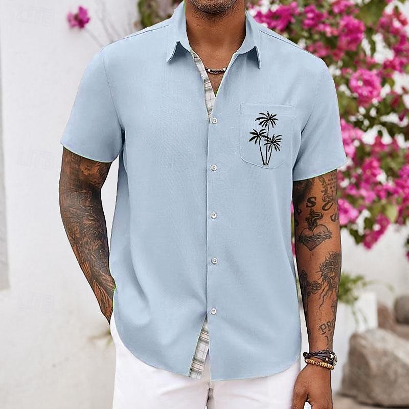Men's Palm Tree Tropical Plants Summer Hawaiian Shirt Aloha Shirt Printed Shirts Short Sleeves Shirt Turndown Hawaiian Resort Vacation Holiday Daily Wear Pink Blue Green S M L3