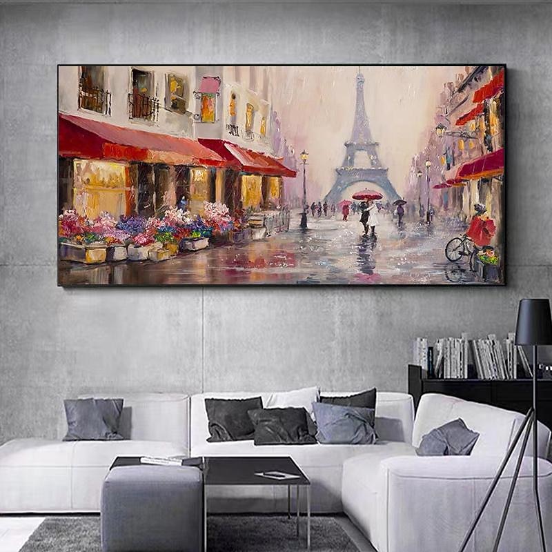 Hand painted Canvas Wall Art Nordic Abstract Modern Colorful Paris Canvas Wall Art Picture Oil Painting Living Room Home Decor (No Framed)3