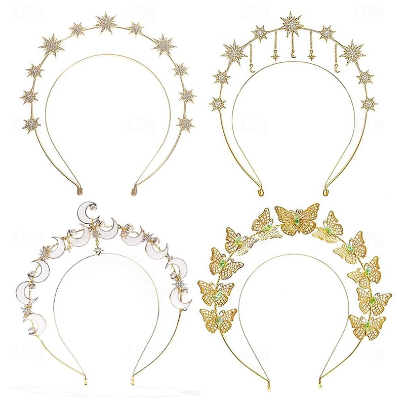 Bride's Halo Hairband Exotic Charm Goddess Rhinestone Crown Butterfly Moon And Star Headwear