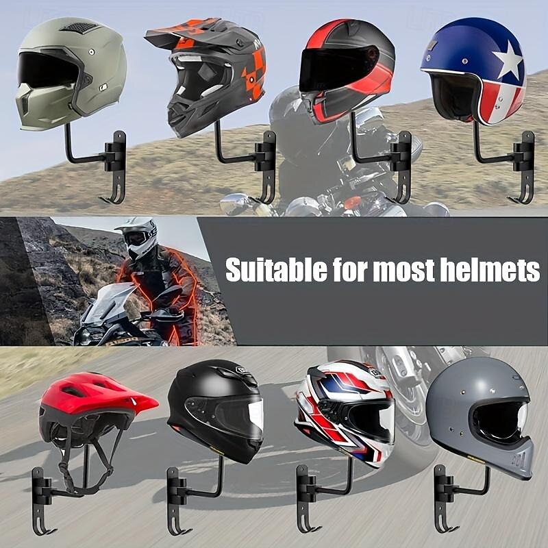 Motorcycle Helmet Wall Rack - 180° Rotating Metal Helmet Holder, Bike Helmet Display Stand, Mountable Hanger3