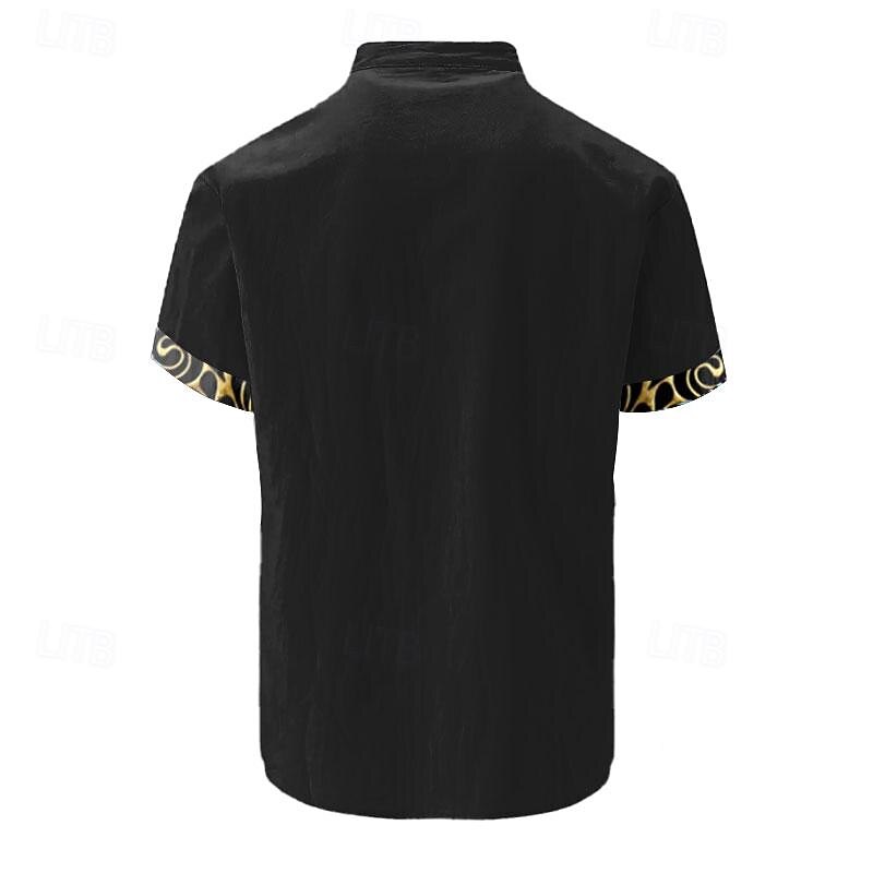 Men's Solid Color Button Up Shirt Printed Shirts Short Sleeve Hawaiian Resort Outdoor Vacation Holiday Summer Turndown Pocket Print Button-Down Black Navy Blue2