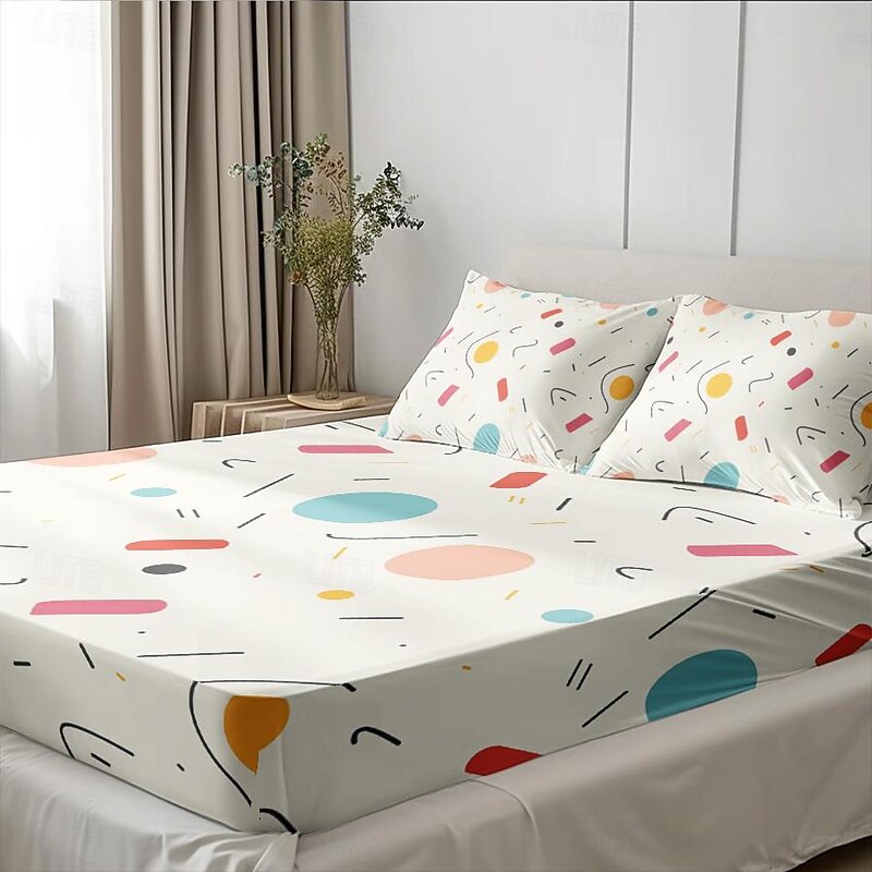 Geometry Fitted Sheet Set 100% Cotton Ultra Soft Breathable Silky  Bed Sheets Deep Pocket Bedding Sheets 3 Piece Queen King Size4