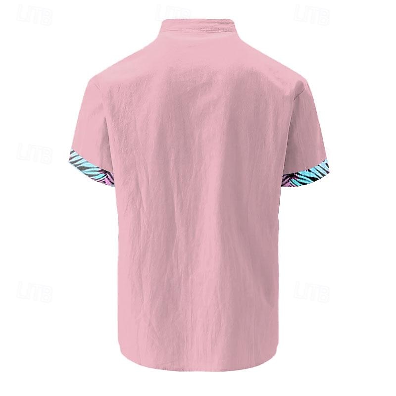 Men's Solid Color Floral Floral Print Summer Hawaiian Shirt Aloha Shirt Printed Shirts Short Sleeves Shirt Turndown Hawaiian Resort Outdoor Vacation Holiday White Yellow Pink S M L2