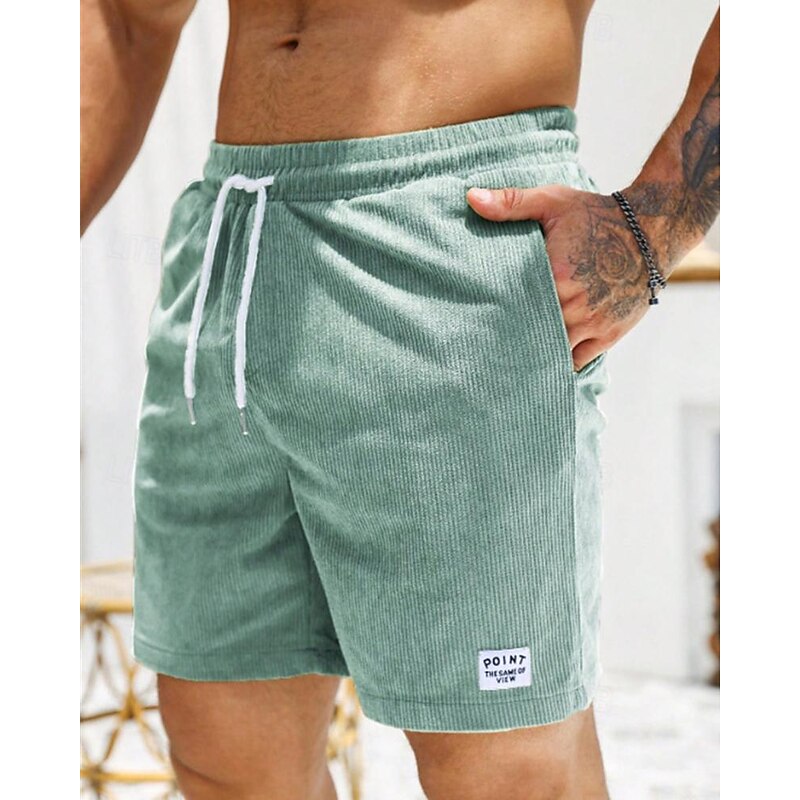Men's Shorts Casual Shorts Corduroy Shorts Pocket Drawstring Elastic Waist Plain Comfort Short Holiday Beach Weekend Fashion Casual Black Yellow Micro-elastic2