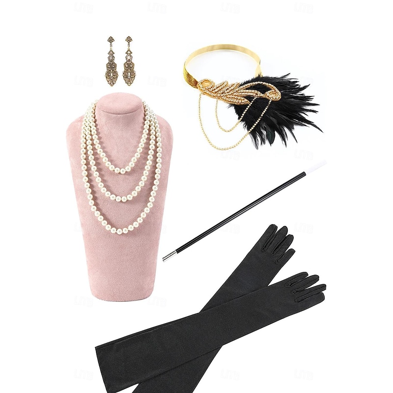 Retro Vintage Roaring 20s 1920s Flapper Dress Outfits Cocktail Dress The Great Gatsby Flapper Girl Wedding Guest Sequins Fancy Dress Women's Wedding Wedding Guest Party / Evening Adults' Dress Gloves3