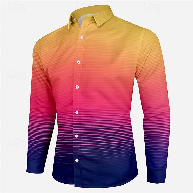 Men's Dress Shirt Printed Shirts Stripe Outdoor Vacation Black Purple Long Sleeve Turndown Spring & Summer Clothing Apparel Print2