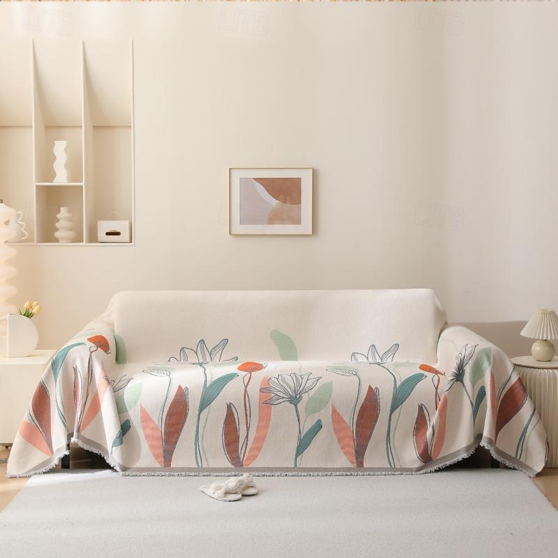 Throw Blankets for Couch and Bed, Soft Cozy Sofa Cover Chenille Blanket with Tassel ,Decorative Blankets and Throws, Leaf Yarn-dyed Blanket for Funiture Protection2