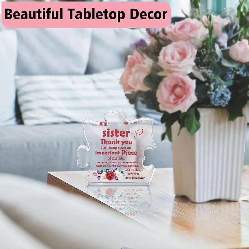 Unique Puzzle-Shaped Acrylic Ornament For Your Sister Perfect Inspirational Gift For Birthdays Holidays Table Decoration And Home Decor2