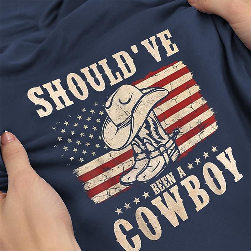 Should've Been a Cowboy American US Flag Shoe Men's Casua T shirt Tee Henley Shirt Sports Outdoor Holiday Going out T shirt Black Navy Blue Blue Short Sleeve Henley Shirt Spring & Summer3