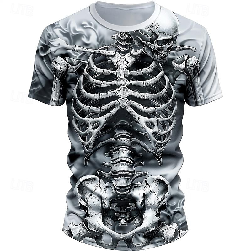 Men's Graphic Cool Skulls Skeleton T Shirt Short Sleeve T shirt 3D Print Crew Neck Shirt Designer Casual Subculture Sports Outdoor Holiday Going out White Khaki Light Grey Spring & Summer Clothing