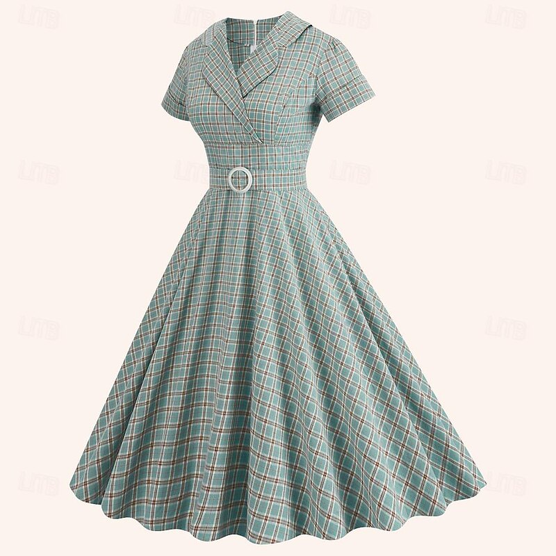 Retro Vintage 1950s Rockabilly Midi Dress Swing Dress Flare Dress Plaid Checkered Checkered Gingham Fancy Dress Women's Masquerade Masquerade Date Bachelorette Party Adults' Dress Homecoming Dresses3