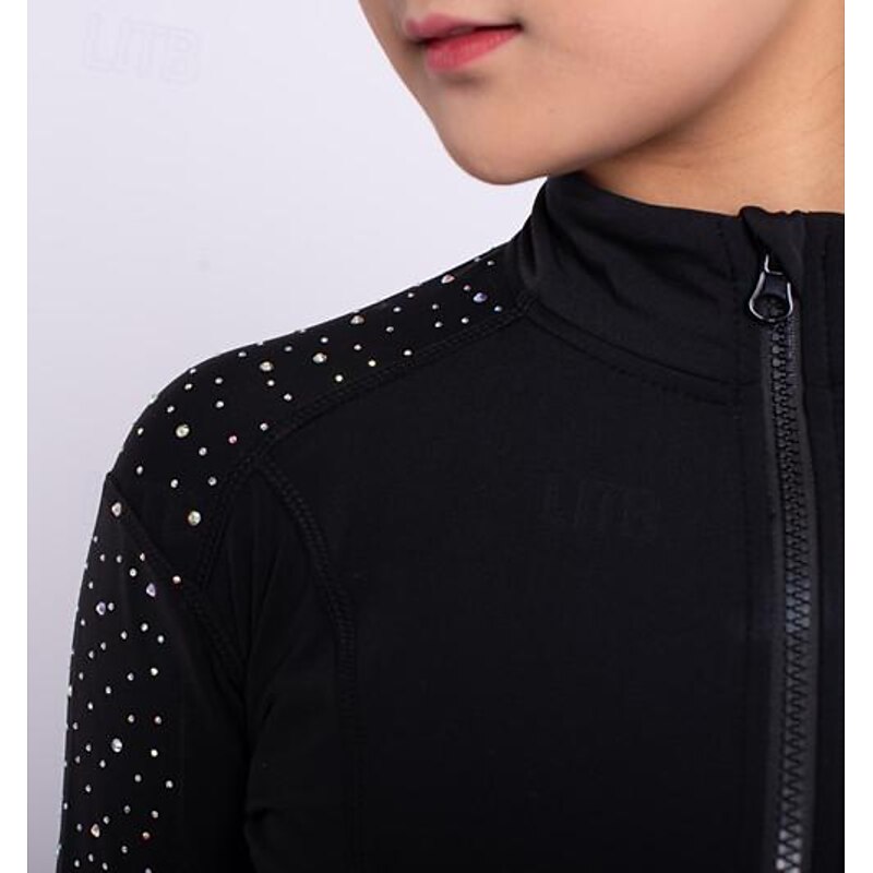 Figure Skating Fleece Jacket Figure Skating Pants Figure Skating Jacket with Pants Women's Girls' Ice Skating Jacket Tights Outfits Black Patchwork Thumbhole Spandex Stretchy Training Practice4