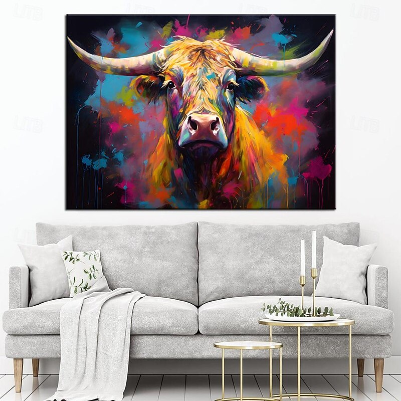 Hand painted Vibrant Colorful Abstract Cow Oil Painting on Canvas hand painted Rustic Farmhouse animal oil painting Pop Art Wall Decor Bright Colors animal painting for living room bedroom home decor2
