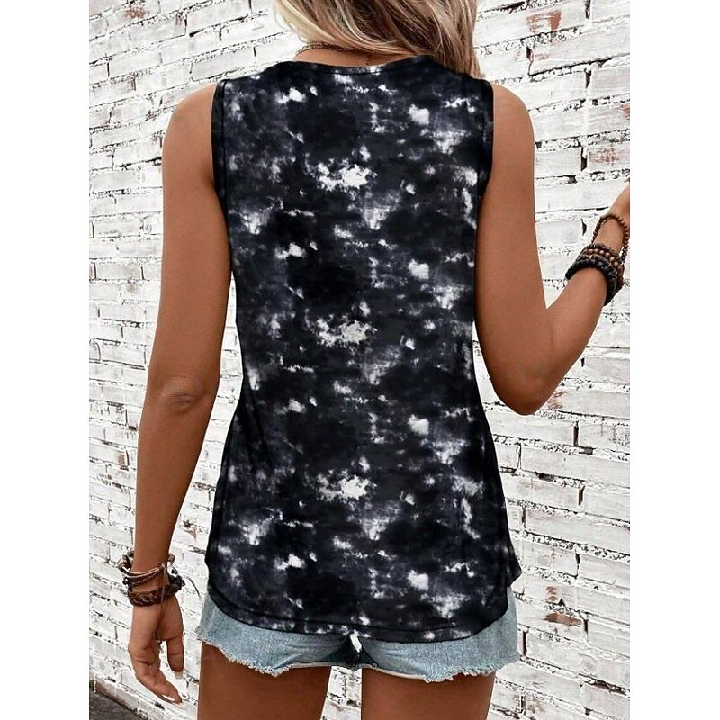 Women's Camisole Tank Top Tie Dye Vest Black Sleeveless Crew Neck Casual Vacation Stylish Summer3