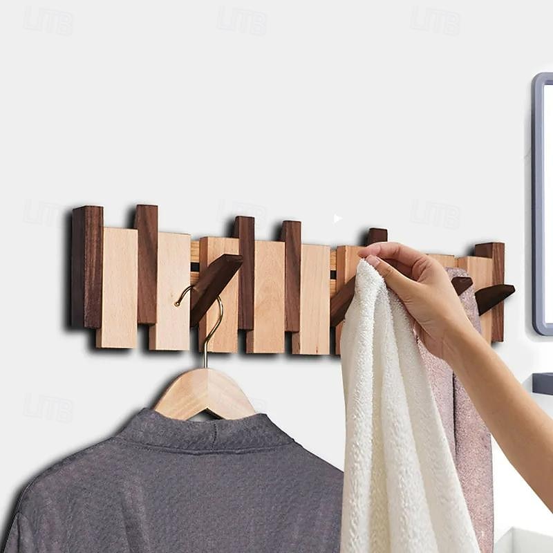 Wall-Mounted Solid Wood Clothes Hanger Creative Piano Key Clothes Hook Wall Punch-Free Entry Door Entrance Coat Hook