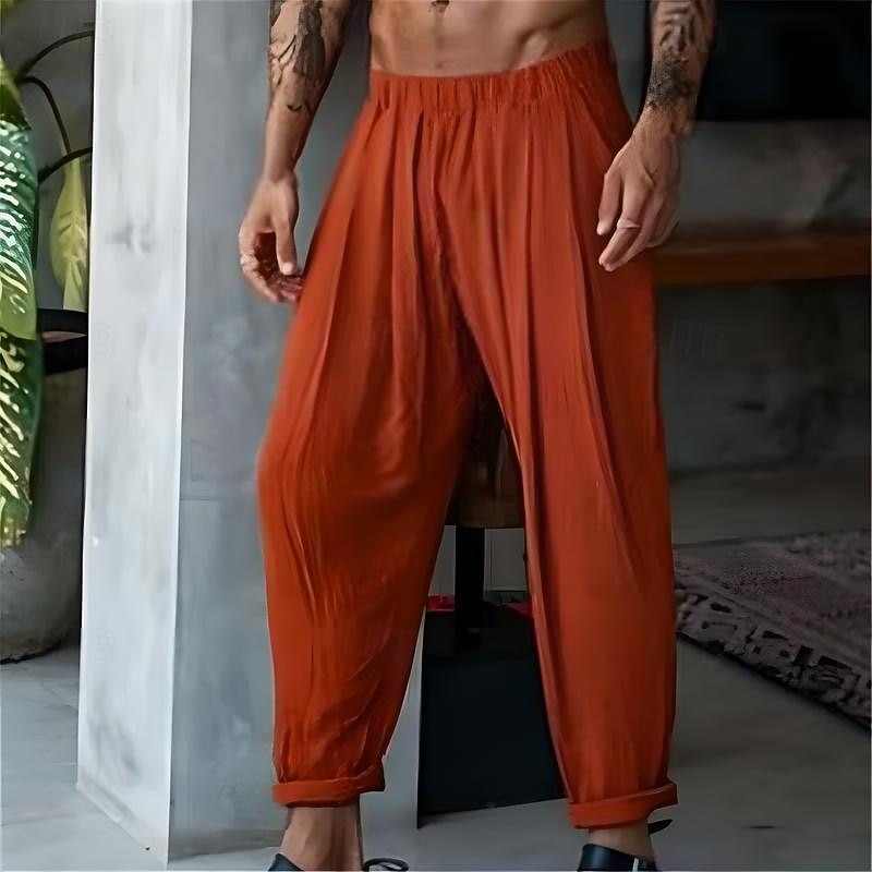 Men's Linen Pants Trousers Summer Pants Beach Pants Pocket Elastic Waist Plain Comfort Breathable Daily Holiday Vacation Hawaiian Boho Black Blue4