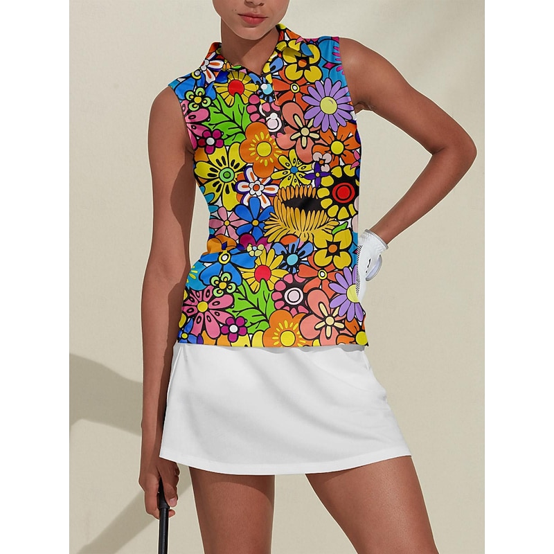 Women's Golf Polo Shirt Golf Clothes Lake blue Violet Orange Sleeveless Sun Protection Lightweight T Shirt Top Floral Ladies Golf Attire Clothes Outfits Wear Apparel4