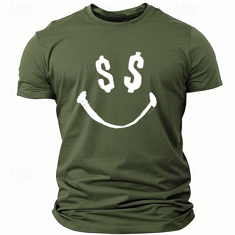 Men's Smiley Face T Shirt Tee Top 100% Cotton Short Sleeve Graphic Shirt Black Red Army Green Comfortable Tee Vacation Street Fashion Designer Clothing