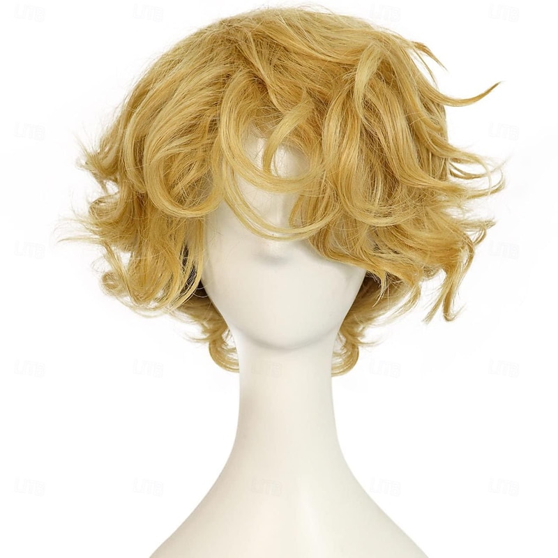 Blonde Wig for Men Short Fluffy Blonde Wig Curly Male Wig Heat Resistant Synthetic Cosplay Costume Hair Wig Blonde
