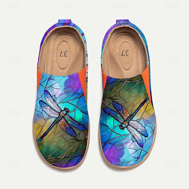 Women's Sneakers Flats Slip-Ons Print Shoes Slip-on Sneakers Daily Travel Painting Insect Flat Heel Vacation Casual Comfort Canvas Loafer Blue4