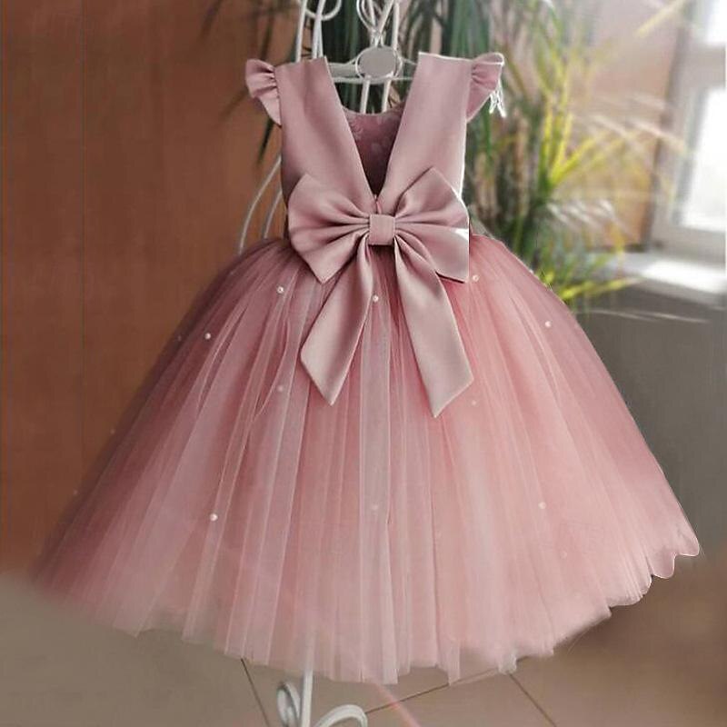 Kids Girls' Dress Solid Color Sleeveless Formal Performance Party Fashion Adorable Polyester Summer Spring Fall 2-12 Years Pink Red Blue3