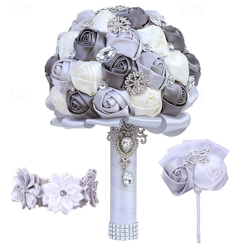European and American men's corsage bride wedding hand holding flower rhinestone sisters group wrist corsage wedding three piece set