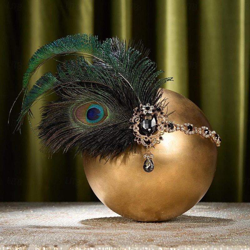 Head Jewelry Headbands Flapper Headband Headwear Retro Vintage Roaring 20s 1920s Feather For The Great Gatsby Flapper Girl Cosplay Halloween Carnival Women's Costume Jewelry Fashion Jewelry3