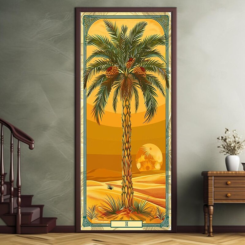 Coconut Tree Door Covers Door Tapestry Door Curtain Decoration Backdrop Door Banner for Front Door Farmhouse Holiday Party Decor Supplies2