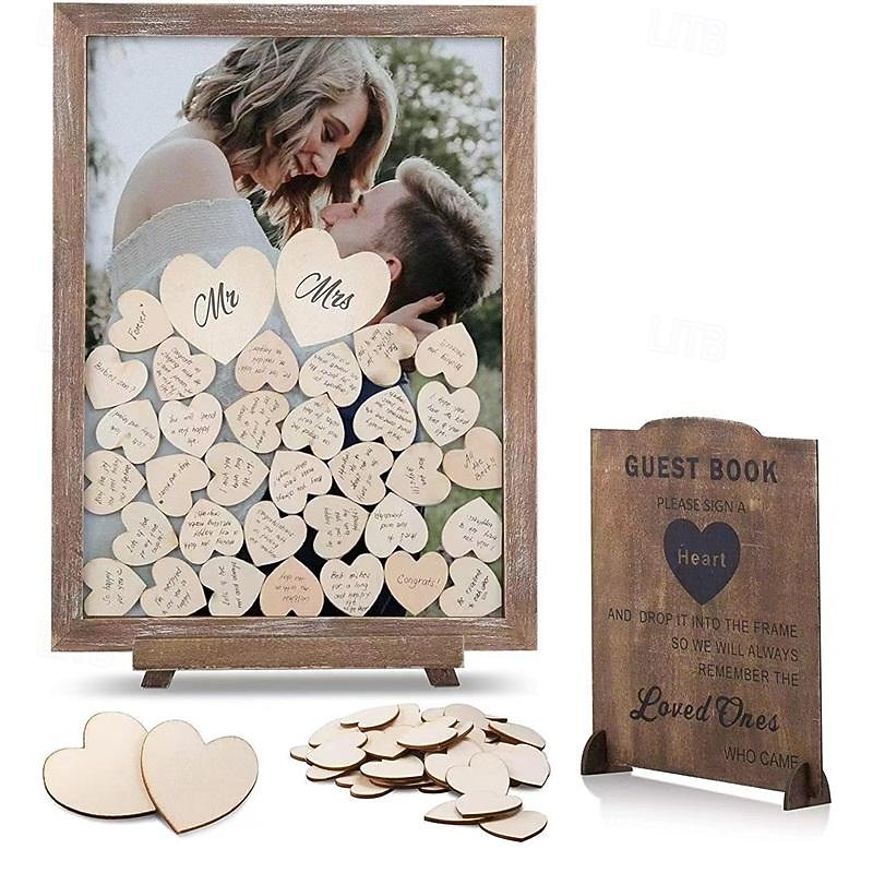 Wedding Decoration Wooden Handicrafts Photo Frames Table Tops Wooden Ornaments Square Hearts Sign In Book