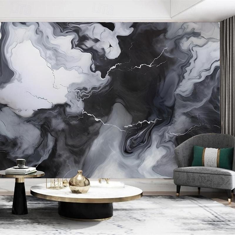 Cool Wallpapers Black and White Wallpaper Wall Mural Marble Roll Peel and Stick Removable PVC/Vinyl Material Self Adhesive/Adhesive Required Wall Decor for Living Room Kitchen Bathroom