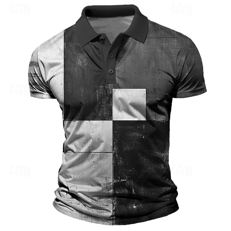 Men's Plaid Polo Shirts Golf Shirt Short Sleeve Polo Shirts Collared Shirts Vintage Casual Vacation Wear Formal Wear Festival Wear Buttons 3D Print Summer Blue Brown Green4