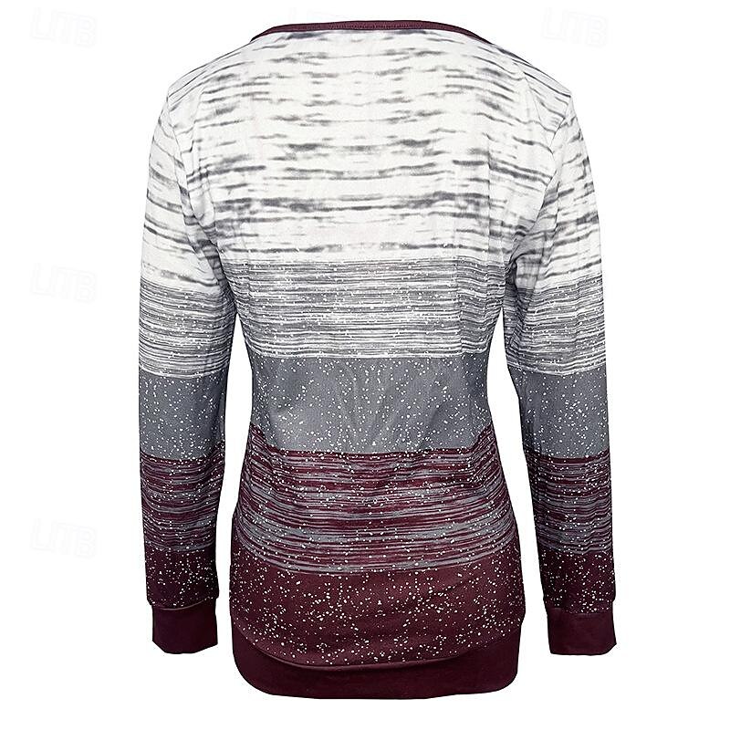 Women's T Shirt Color Block Print Long Sleeve Square Neck Regular Tops Casual Daily Buttons Print Wine Spring &  Fall4