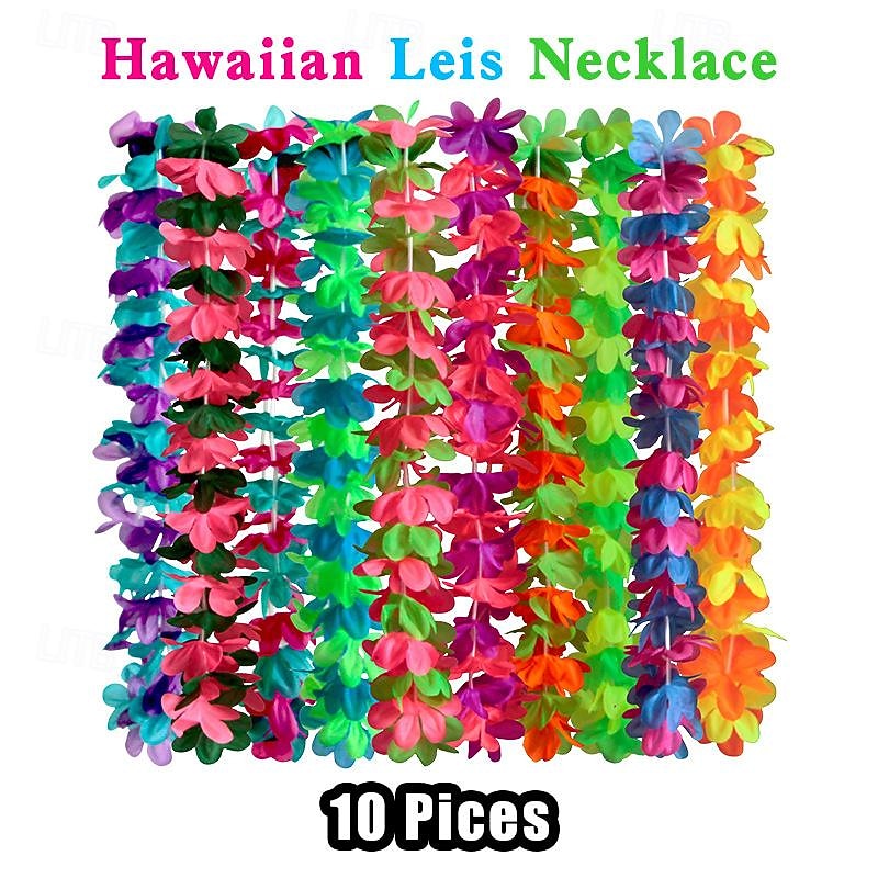 Party Hawaiian tassel table skirt paper straw turtle back leaf hibiscus flower 10PCS wreath combination set4