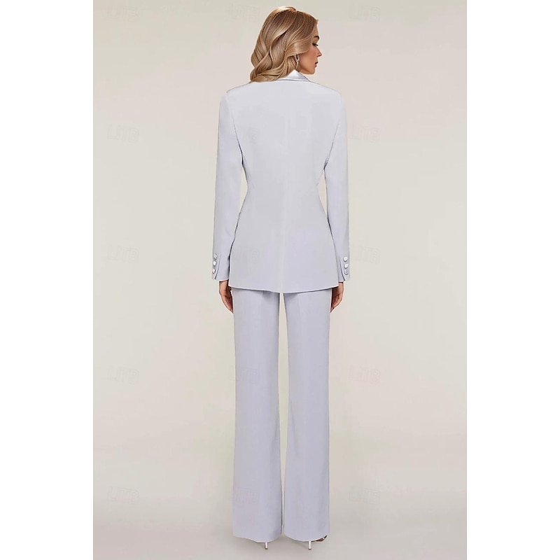 Women's 2 Pieces Suits Formal Wedding Guest Formal Evening Chiffon Elegant Simple Long Sleeve Ankle Length Peak Lapel Double Breasted4