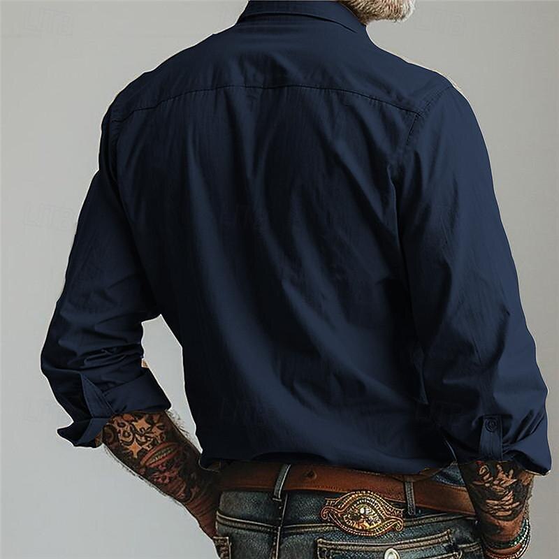 Men's Letter & Number Western Shirt Cowboy Shirt Long Sleeve Vintage Western Style Tribal Outdoor Vacation Horse Race Spring & Summer Turndown Print Button-Down Navy Blue2