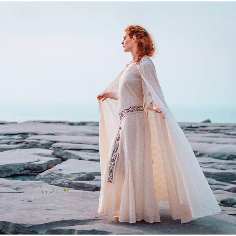 Retro Vintage Medieval Renaissance Dress Cloak Masquerade Viking Outlander Elven Fancy Dress Women's Celtic Viking Fantasy Masquerade Party / Evening Adults' Dress Cloak4