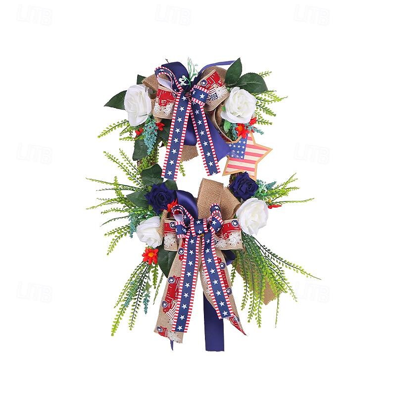 Patriotic 4th of July Wreath for Front Door Independence Day USA Flag Red White Blue Door Outdoor Decoration Rustic Farmhouse Mesh Porch Decoration4
